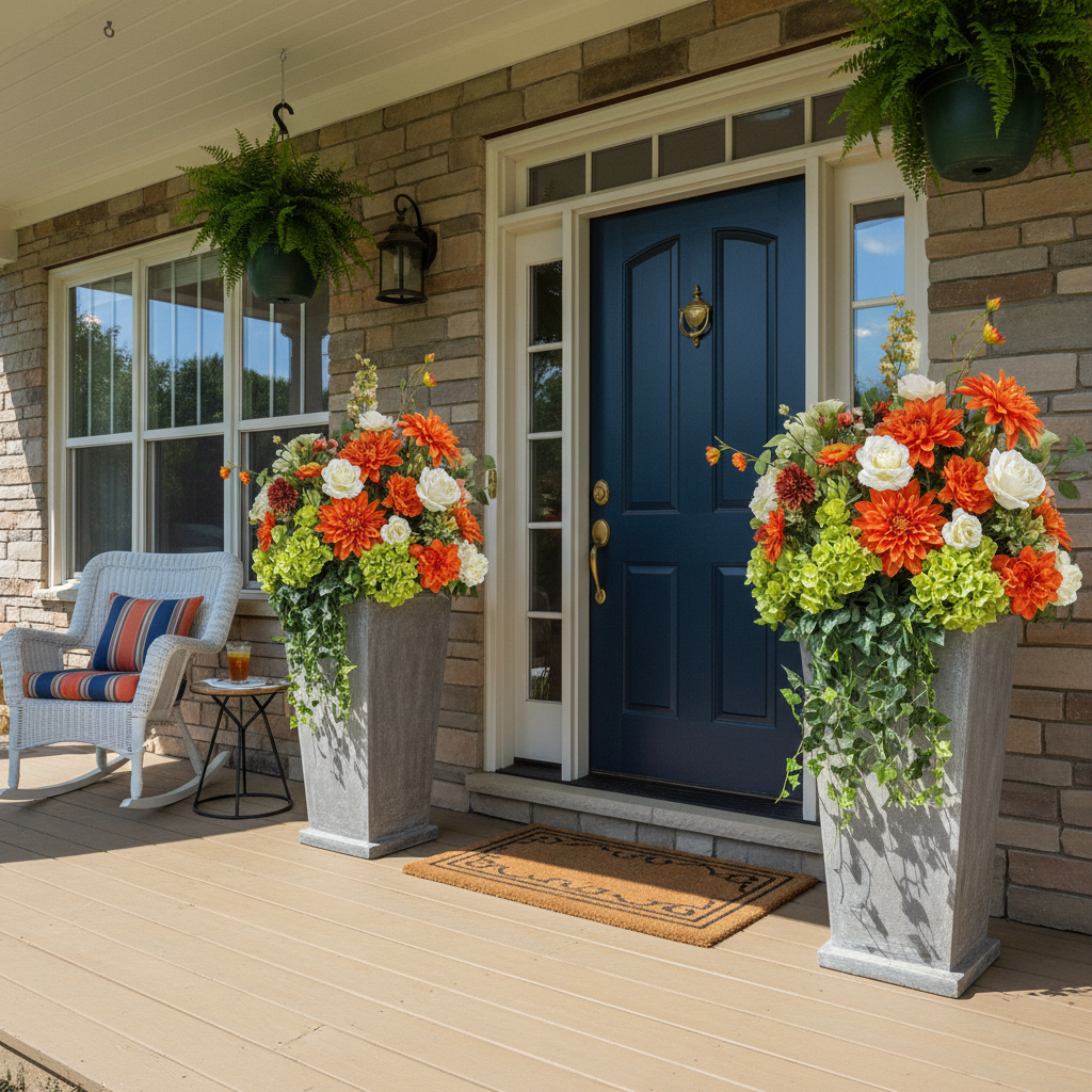 Matching Artificial Outdoor Flowers to Porch Planters: A Practical Durability and Style Guide for Sun-Baked Porches, Rainy Seasons, and Year-Round Curb Appeal