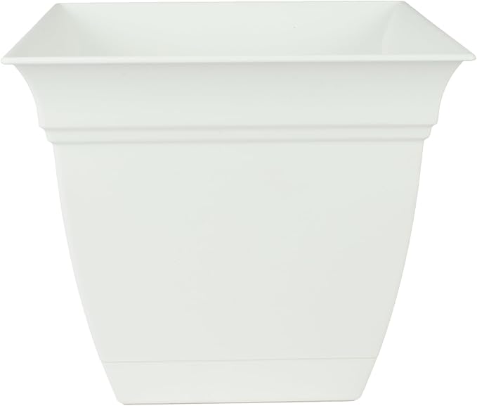 The HC Companies Eclipse Square Plastic Planter w/Attached Saucer - Outdoor & Indoor Plant Pot with Drainage Holes - Lightweight, UV-Resistant Plastic Pots for Plants (6" White, Pack of 1)