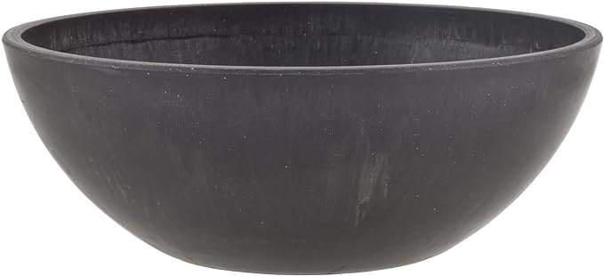 PSW Pot Collection M20DCB 8-inch Plastic/Stone/Wood Composite Low Bowl Planter – No Drainage Hole (Drillable), Shallow Indoor/Outer Pot for Succulents, Bonsai, Fairy Gardens, Herbs, Dark Charcoal