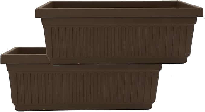 The HC Companies 18 Inch Venetian Window Planter Box with Drainage Plug, Lightweight UV-Resistant Plastic Indoor & Outdoor Planters, 2-Pack Flower Box for Garden & Home Decor, Chocolate