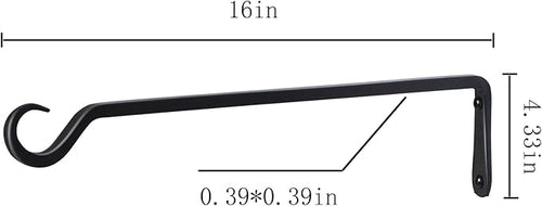 16 inch Plant Hanger, Sturdy Hanging Plant Bracket Outdoor, Hanging Plant Wall Hook Heavy Duty, for Hanging Bird Feeders, Planters, Lanterns, Wind Chimes, Indoor/Outdoor Use, Black, Set of 4