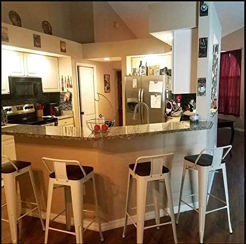 Yongchuang 30 inch Metal Bar Stools Set of 4 Bar Height Barstools with Wood Seat Low Back Kitchen Bar Chairs Cream White