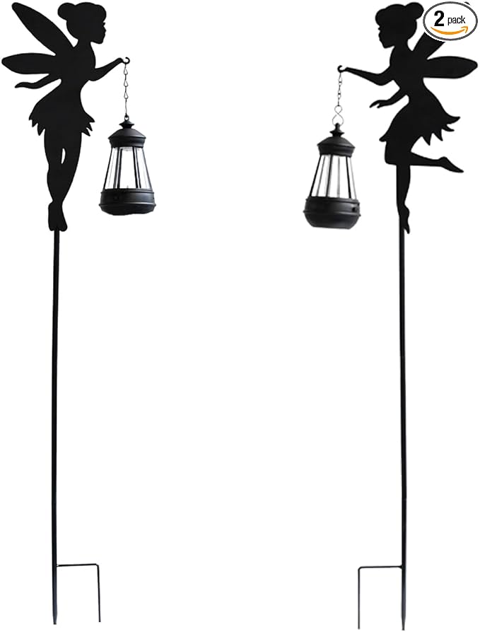 Solar Fairy Garden Stake Decorative Lantern Outdoor Waterproof, 2-Pack Solar Courtyard Lawn Decorative Lights, Outdoor Garden Statue Lights (Multicolour)