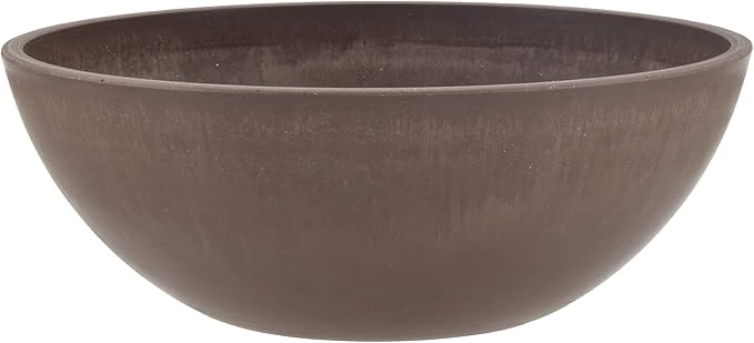 PSW Pot Collection M25C 10-inch Plastic/Stone/Wood Composite Low Bowl Planter – No Drainage Hole (Drillable), Shallow Indoor/Outer Pot for Succulents, Bonsai, Fairy Gardens, Herbs, Chocolate