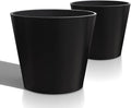 Wide Planters for Outdoor Plants, Extra Large Indoor Flower Pots for Garden, Front Porch, Patio - Round Resin Planter Set of 2 (Black, 20 inch - 2 Pack)