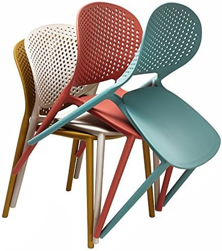 2xhome Set of 4 Patio Dining Chairs | Modern Stackable Outdoor Pool Side Chair | Weather Resistant Plastic for Yard, Porch, Balcony, Kitchen, Orange