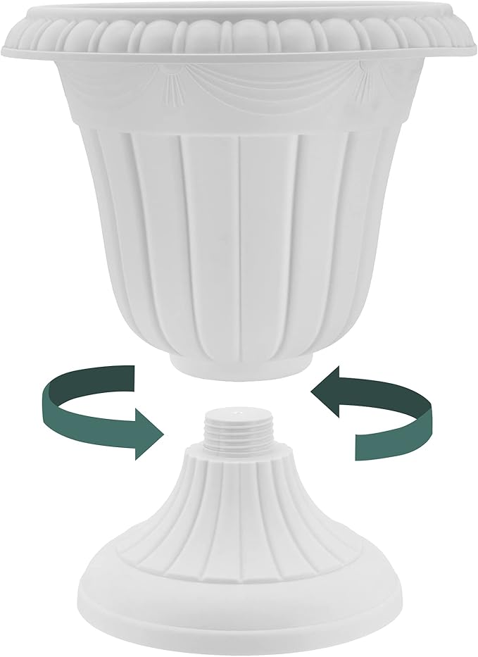 Arcadia Garden Products PL20WW Indoor/Outdoor Classic Traditional Plastic Urn Planter, Whitewash, 10" x 12", White Wash