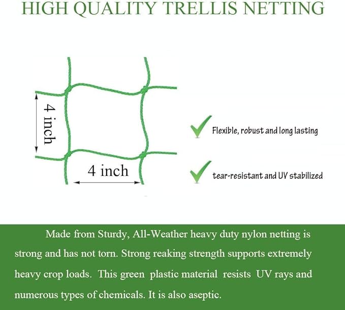 Trellis Netting for Climbing Plants - Heavy Duty Garden Trellis Netting for Cucumber, Vine, Fruits & Vegetables Tomato Plants Trellis Net, Climbing Vining Plants (2-Pack 3.3' x 6.6'Ft)