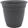 The HC Companies Eclipse Round Planter with Saucer - Outdoor & Indoor Plant Pot with Drainage Holes - Lightweight, UV-Resistant Plastic Pots for Plants, Flowers & Herbs (8" Warm Gray, Pack of 1)