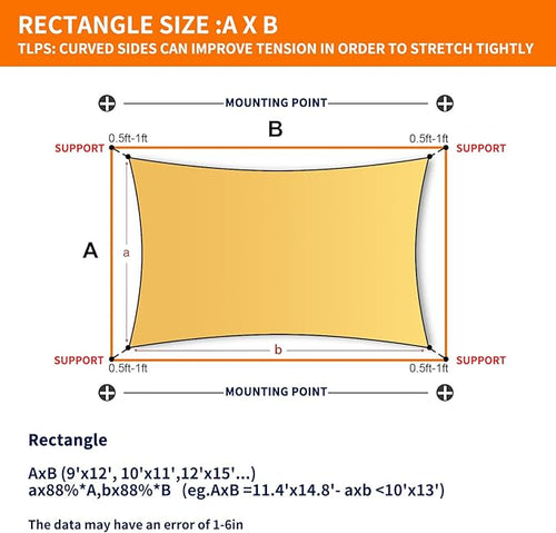 16'x20' Sun Shade Sail Curved Commercial Outdoor Shade Cover Dark Grey Rectangle Heavy Duty Permeable 185GSM UV Block Sunshade for Backyard Yard Deck Patio Garden Outdoor Activities and Facility