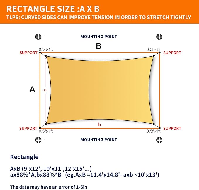 8'x8' Sun Shade Sail Curved Commercial Outdoor Shade Cover Dark Grey Rectangle Heavy Duty Permeable 185GSM Outdoor Shades for Patio Garden Sandbox