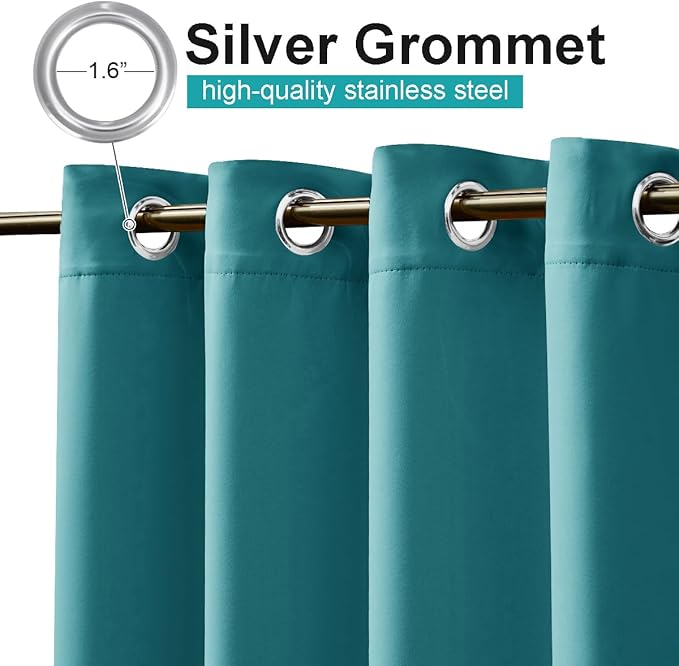 NICETOWN 2 Panels Outdoor Patio Curtains Waterproof 72 inches Long, Rustproof Grommet Pergola Curtains Thermal Curtains Indoor Outdoor Window Drapes for Porch/Gazebo, Peacock Teal, W52 x L72