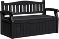 Greesum 80 Gallon Outdoor Storage Bench, Resin Patio Furniture with Armrest,Waterproof and UV-Resistant, Perfect to Garden, Poolside and Lawn, Black