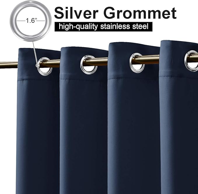 NICETOWN 2 Panels Outdoor Curtains for Patio Waterproof Extra Long 108", Windproof Thermal Insulated Top and Bottom Stainless Steel Grommet Blackout Outdoor Drapes for Porch, Navy Blue