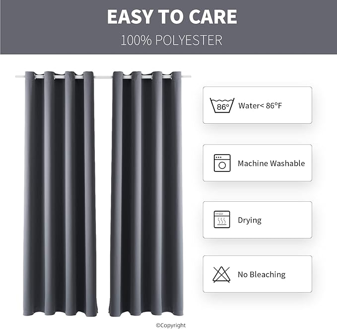 Water Proof Outside Curtains with Grommet Top for Porch, W52 x L120 Thermal Insulated Washable Light Block Outdoor Divider Drapes for Patio Gazebo Deck Pool Area Pergola Cabana (Gray, 2 Panels)