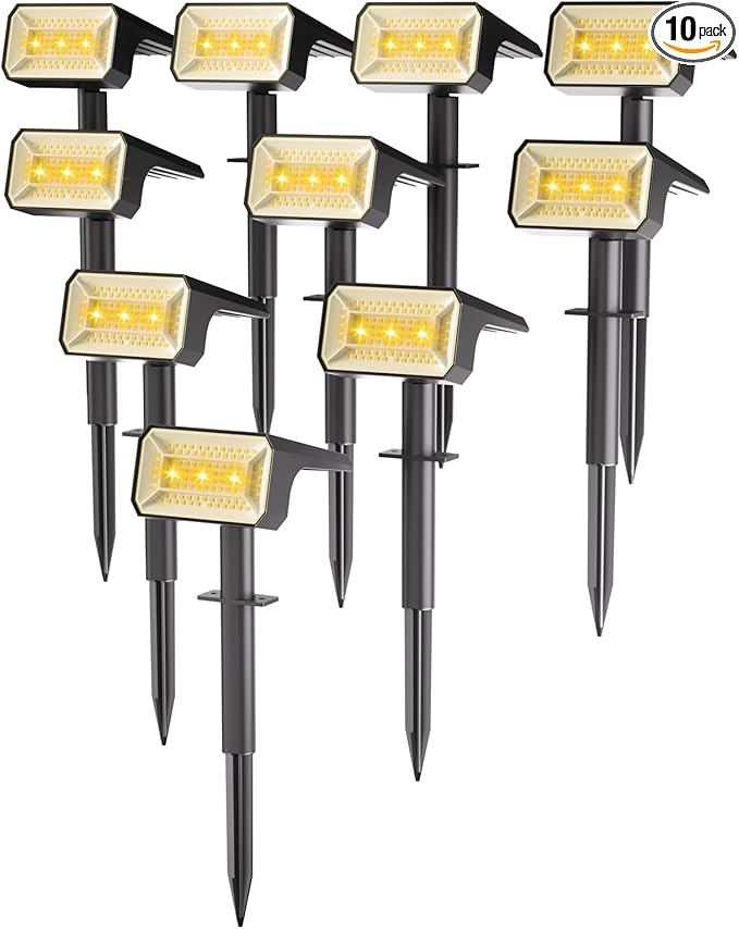 Fabrito Solar Spot Lights Outdoor 10 Pack, [108Leds, 4 Modes] Auto On/Off Spotlights, IP67 Waterproof Landscape Lights for Tree, Yard, Patio, Pool, Pathway, Driveway, Warm White