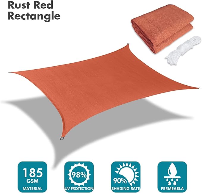 KANAGAWA 8'X8' Rust Red Custom Size Sun Shade Sail Square UV Block Canopy Cover for Patio Backyard Lawn Garden Outdoor (Customized Available)
