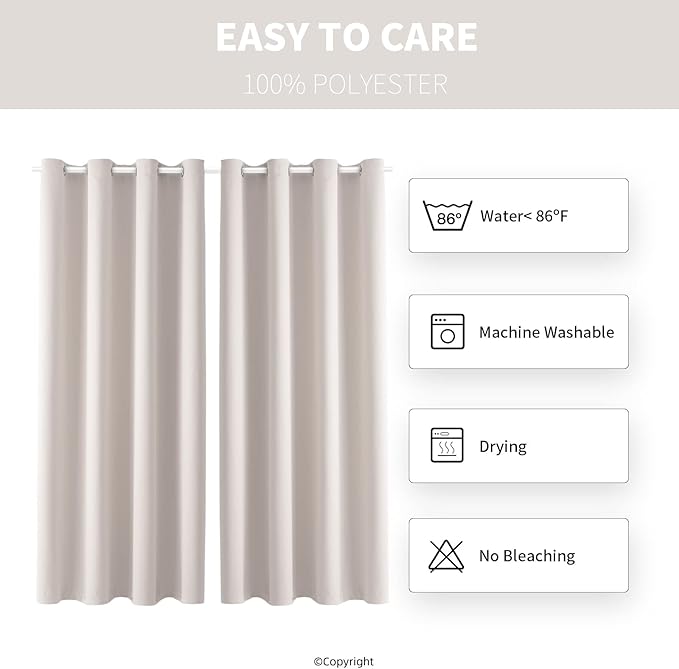 DIVA EN CAMINO DEC Outdoor Patio Curtain Waterproof Darkening Thermal Insulated Indoor Curtains for Bedroom, Porch, Living Room, Pergola, Cabana, W52 x L95, Cream, Set of 2 Panels