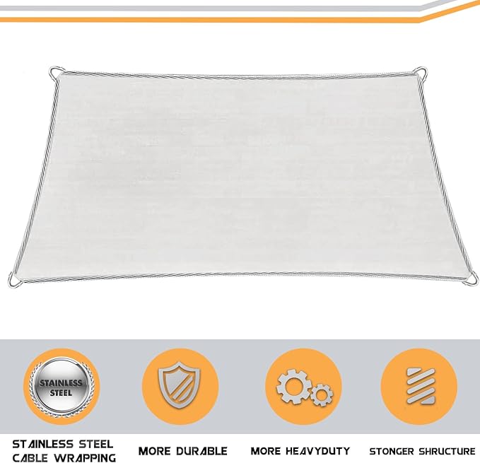 Sun Shade Sail Upgraded with High-Strength Steel Cable Edges 12' x 16' Sand Rectangle, Heavy Duty UV Blockage Outdoor Cover with Steel Wire Edges for Outdoor Patio Garden Backyard