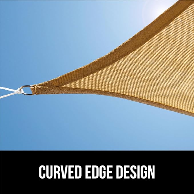 GORILLA GRIP Heavy Duty Sun Shade, UV Protection Fade Tear and Rust Resistant Rectangle Sunshade Canopy, Curved Edges Blocks Sunlight, Breathable Sail, Outdoor Patio, Lawn Garden, 12x12x12, Sand