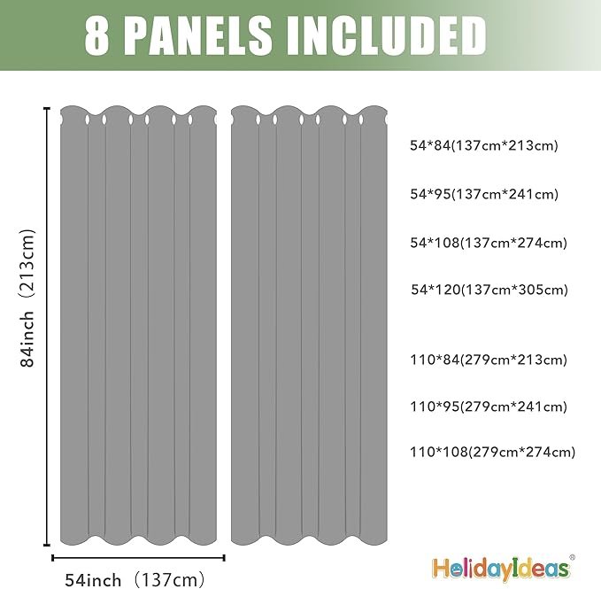 HolidayIdeas Outdoor Curtains for Patio Waterproof, 8 Panels - 54x95 Inches - Weatherproof Privacy Outsides Curtains for Cabana Porch Pergola, Sunlight & UV Blocking (Cream, Grommet Top)