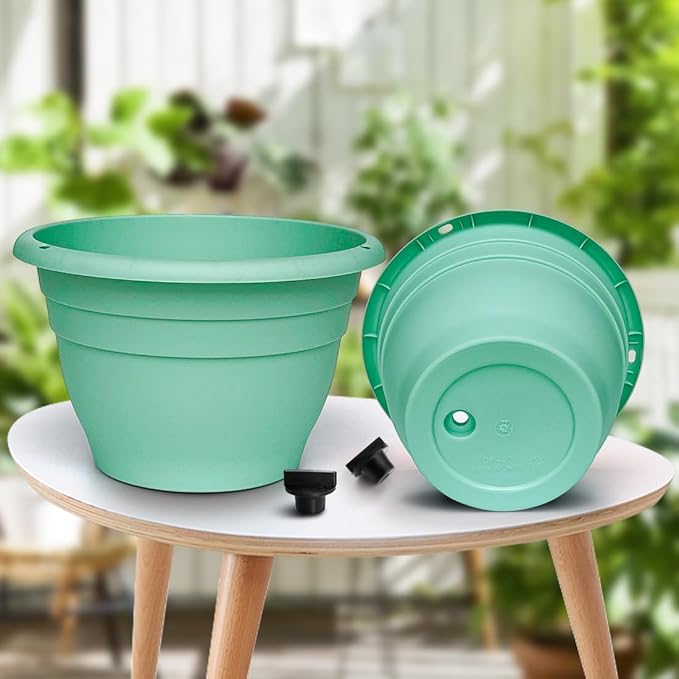 Plant Pots Set of 5,10" Outside Diameter Flower Pots, 6.4" Depth Plant Planters with Drainage Hole, Durable Garden Pots Perfect for Indoor & Outdoor Plant Planting,Decor(Blue)