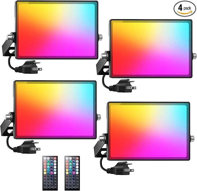 Onforu LED Flood Light Outdoor 35W Color Changing RGBW Floodlight with Remote, 2700K Warm White IP66 Stage Lighting Indoor Uplights for Events, Uplighting for Party 4 Pack