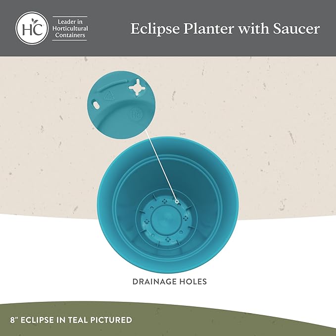 The HC Companies 12 Inch Eclipse Round Planter Pots with Drainage Holes & Attached Saucer, Lightweight UV-Resistant Plastic Indoor Outdoor Planters, 2-Pack Flower Pots for Garden & Home Decor, Peacock