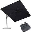 PURPLE LEAF 9' X 12' Right-left Tilt Patio Umbrella with Base Outdoor Cantilever Swivel Rectangle Umbrella Aluminum Offset Umbrella with 360-degree Rotation for Garden Deck Pool Patio Grey