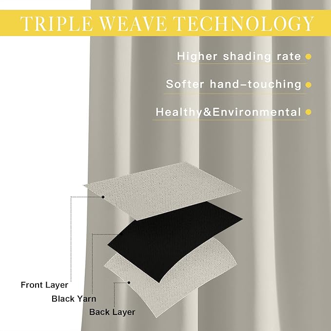 NICETOWN Patio Blackout Curtain Panels - Extra Wide Sliding Door Thermal Insulated Drape, Privacy Room Divider Curtain for Bedroom Office (Natural, 66 x 118 Inch Long)