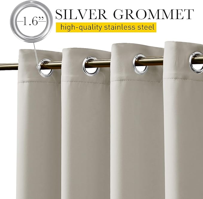 NICETOWN 2 Panels Outdoor Curtains for Patio Waterproof & Windproof, Extra Wide Grommet & Back Tab on Top & Bottom Thermal Insulated Sun Blocking Drapes with Rope for Deck, Natural, W100 x L84