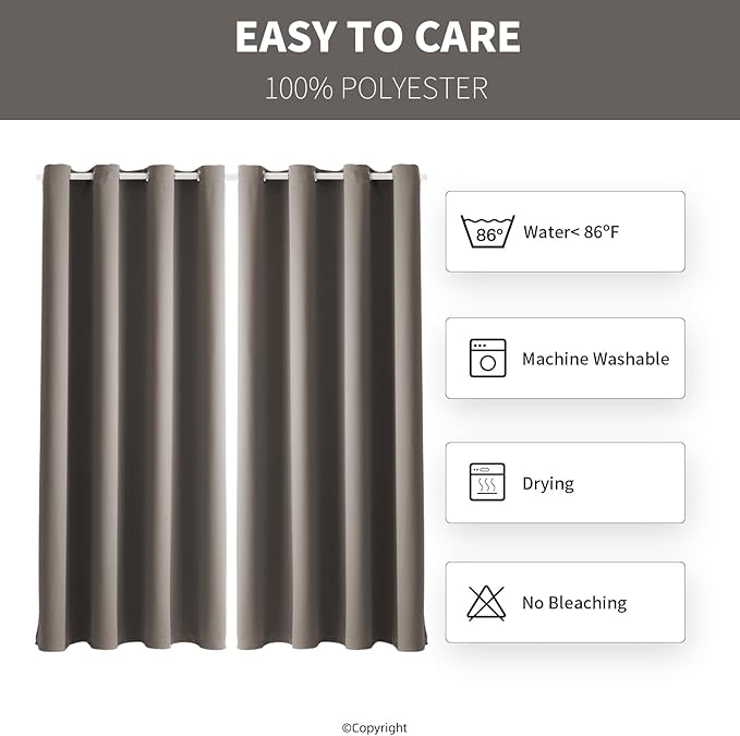 DIVA EN CAMINO DEC Outdoor Patio Curtain Waterproof Darkening Thermal Insulated Indoor Curtains for Bedroom, Porch, Living Room, Pergola, Cabana, W52 x L95, Taupe, Set of 2 Panels