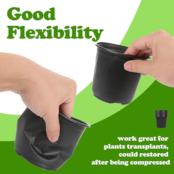 100 Packs Plastic Nursery Pots, 4 5 6 Inches Pots for Plants with Drainage Holes, Garden Pots Flower Plants containers for Seedlings, Succulents, Transplanting (100, 4 5 6 Inch)