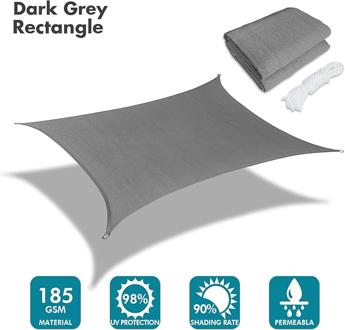 KANAGAWA 7'X7' Dark Gray Custom Size Sun Shade Sail Square UV Block Canopy Cover for Patio Backyard Lawn Garden Outdoor (Customized Available)