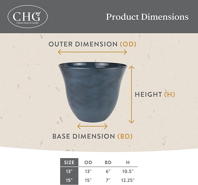 Classic Home and Garden Honeysuckle Resin Planters - Lightweight Indoor & Outdoor Plant Pots - UV-Resistant Plastic Flower Pots - Pot Planters for Flowers & Herbs (15" Stone)