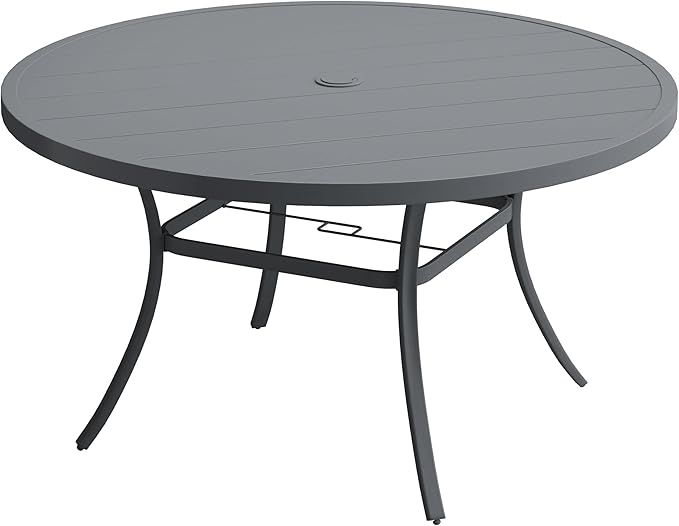 VICLLAX 50" Outdoor Round Patio Table with Umbrella Hole, All Weather Metal Round Outdoor Dining Table for Lawn Garden, 6-8 Person Table, Grey