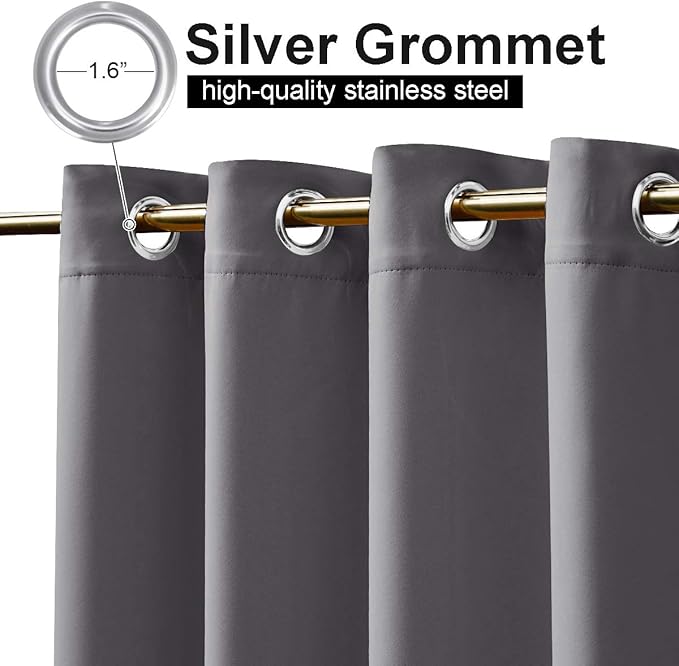 NICETOWN 2 Panels Grey Blackout Outdoor Curtains for Patio Waterproof 84" Long, Top and Bottom Rustproof Grommet Heavy Weight Windproof Drapes, Keep Privacy for Porch, W52 x L84