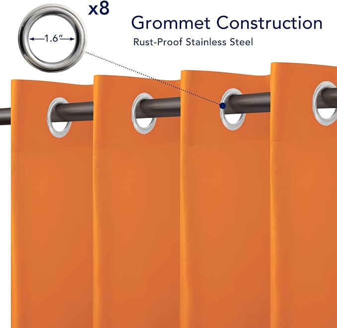 PureFit Outdoor Curtains for Patio Waterproof Weatherproof, UV Resistant Outside Curtains for Gazebo, Front Porch, Pergola, Sun Blocking Privacy Curtain, 52W x 95L inch, 1 Panel, Orange