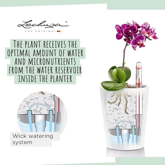Lechuza MINI-DELTINI Cream White High Gloss, Self-Watering Small Indoor Planter, H5.1 L3.9 W3.9, 0.4L in