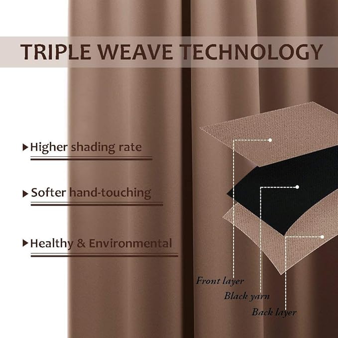 NICETOWN 2 Panels Patio Blackout Outdoor Curtains Waterproof, Thermal Insulated Stainless Steel Rustproof Grommet Indoor Outdoor Curtains & Drapes for Yard/Gazebo, Tan, W52 by L72