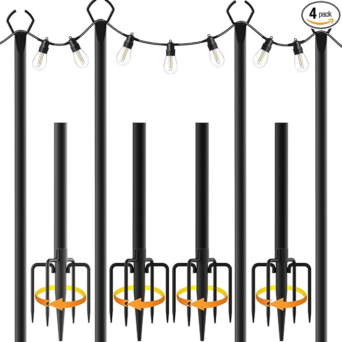 10 Pack String Light Poles,10 Ft Light Poles for Outside String Lights,Outdoor Lights Pole with Fork,Metal Poles Stand for Patio Deck Backyard (10FT 4 Pack)