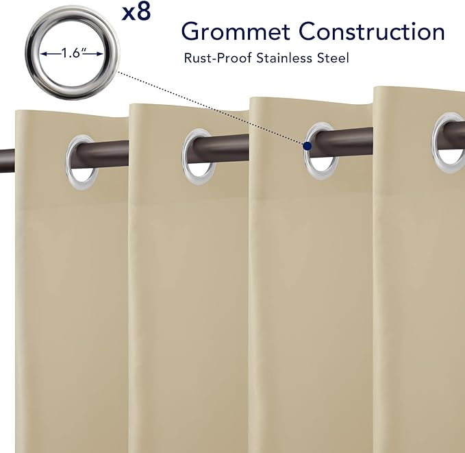 PureFit Outdoor Curtains for Patio Waterproof Weatherproof, UV Resistant Outside Curtains for Gazebo, Front Porch, Pergola, Sun Blocking Privacy Curtain, 52W x 120L inch, 1 Panel, Beige