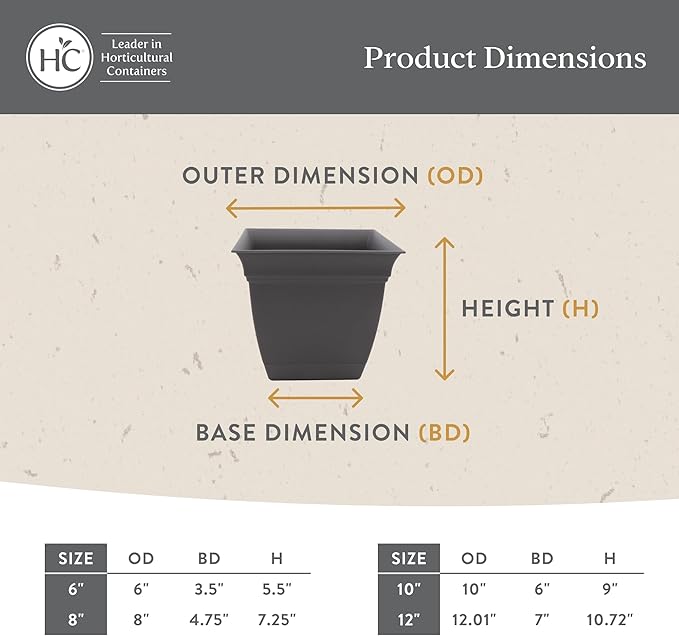 The HC Companies 6 Inch Eclipse Square Planter Pots with Drainage Holes & Attached Saucer, Lightweight UV-Resistant Plastic Indoor Outdoor Planters, 4-Pack Flower Pots for Garden & Home Decor, White