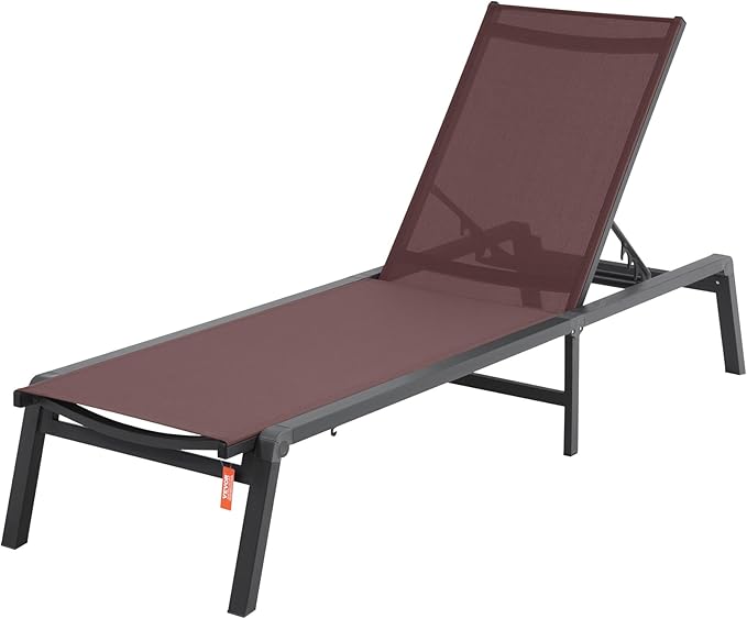 VEVOR 2 Pcs Chaise Lounge Chairs Outdoor, Aluminum Patio Lounge Chair with Adjustable 5-Position, Folding Pool Chairs Recliner and Full Flat Tanning Chair for Patio, Beach, Pool, Brown, 2 pcs