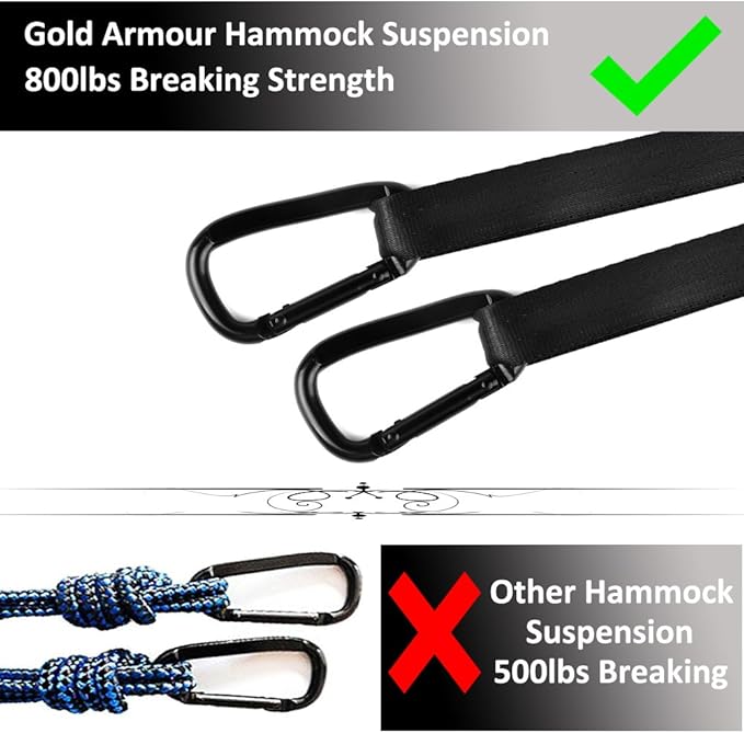 Gold Armour Camping Hammock - XL Double Hammock Portable Hammock Camping Accessories Gear for Outdoor Indoor with Tree Straps, USA Based Brand (Flag)