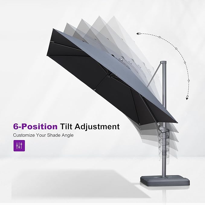 PURPLE LEAF 10 FT Outdoor Umbrella with Base Patio Cantilever Aluminum Umbrella with 3 Years Fade Resistance Recycled Fabric Offset Square with 360-degree Rotation for Deck Pool Garden, Graphite Grey