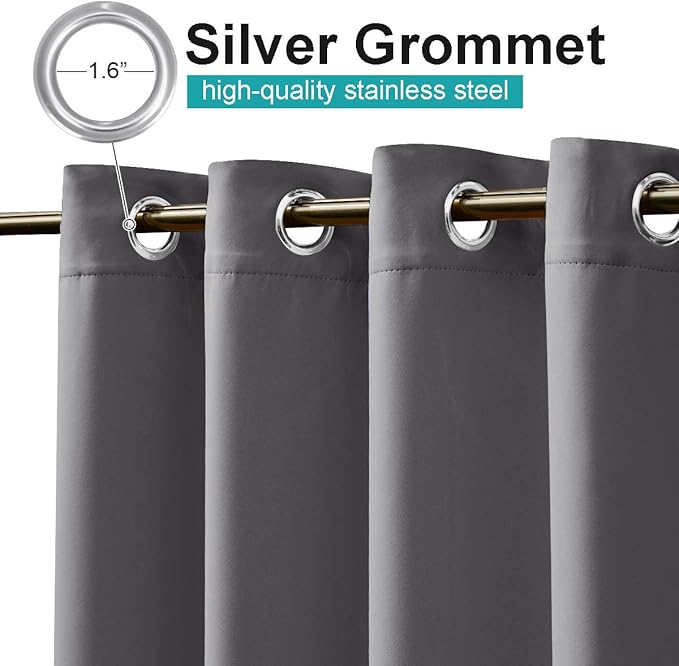 NICETOWN Patio Outdoor Curtain 120" Extra Wide Waterproof for Porch, Grommet Vertical Blinds Thermal Insulated Blackout Divider Drape for Outside Balcony/Lounge, Grey, 1 Panel, 95" Long