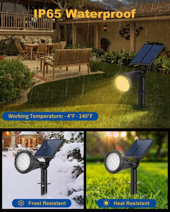 Outdoor Solar Spot Lights, 6 Pack IP65 Waterproof Spotlights with 4 Modes, Auto On/Off Solar Landscape Lights for Flood, Wall, Pathway (Warm White)