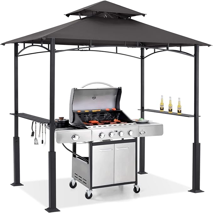 ABCCANOPY 8x5 Grill Gazebo - Outdoor BBQ Canopy Shelter with Led Light for Patio Backyard Grilling (Dark Gray)