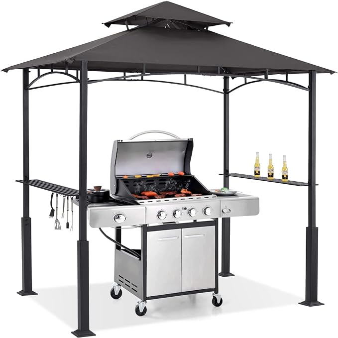 ABCCANOPY 8x5 Grill Gazebo - Outdoor BBQ Canopy Shelter with Led Light for Patio Backyard Grilling (Dark Grey)